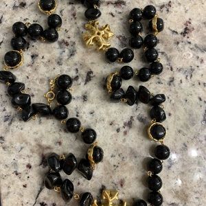 Tory Burch vintage large Roxanne & black stones necklace resin 40” long